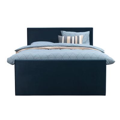 Boxspring met voetbord Liv egaal - blauw - 120x200 cm - slanke poot - Leen Bakker