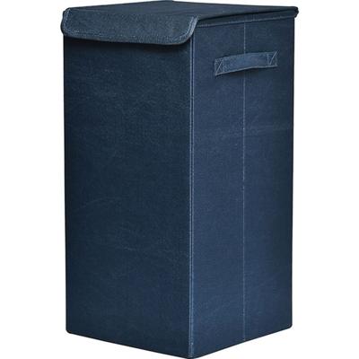 Tendance Wasmand met deksel - MDF structuur/polyester - blauw - opvouwbaar