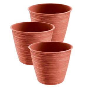 3x stuks stijlvolle kunststof plantenpot/bloempot dia 30 cm/hoogte 25 cm Paintstripe stone rood