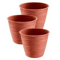 3x stuks stijlvolle kunststof plantenpot/bloempot dia 30 cm/hoogte 25 cm Paintstripe stone rood - thumbnail