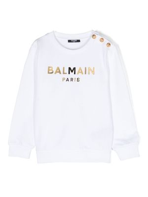 Balmain Kids sweat en coton à logo imprimé - Blanc