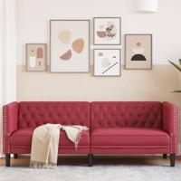 Driezitsbank Chesterfield-stijl kunstleer wijnrood