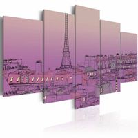 Schilderij - Paarse zonsopkomst over Parijs, 5luik, wanddecoratie - thumbnail