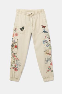 Lange gebloemde cargobroek - BROWN - XS