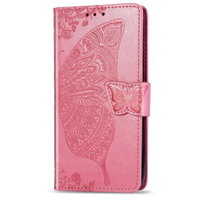 iPhone 15 Pro Max hoesje - Bookcase - Pasjeshouder - Portemonnee - Vlinderpatroon - Kunstleer - Roze
