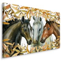 Schilderij - 3 Paarden (print op canvas), multi-gekleurd, 4 maten, wanddecoratie