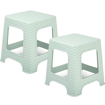 Keukenkrukje/opstapje - 2x - rotan - groen - kunststof - 33 x 33 x 30 cm