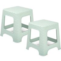 Keukenkrukje/opstapje - 2x - rotan - groen - kunststof - 33 x 33 x 30 cm