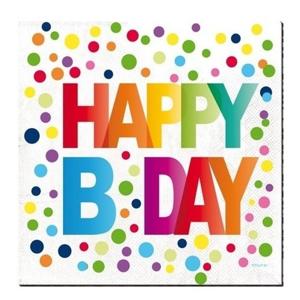 Servetten - 60x - papieren - 33x33 cm - Happy B-day - stippen - verjaardagsversiering