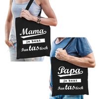 Mama en Papa je bent fanTAStisch tasje zwart - Cadeau tassen set voor Papa en Mama