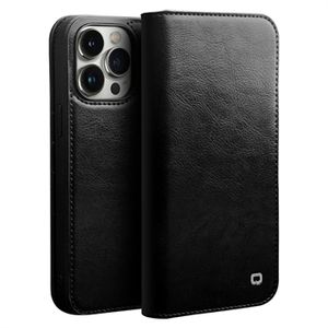 Qialino Classic iPhone 14 Pro Wallet Leren Hoesje - Zwart