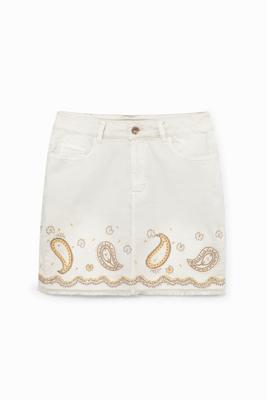 Korte spijkerrok met paisleymotieven - WHITE - 24