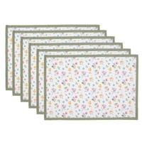 Clayre & Eef Placemats Set van 6 48x33 cm Wit Groen Katoen Bloemen - thumbnail