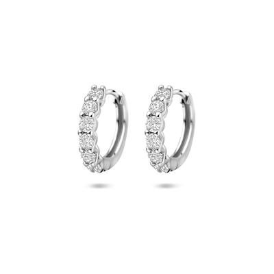 Gerhodineerd Zilveren Klapoorringen met Zirkonia - 14,5x2,5mm - 925 Zilver
