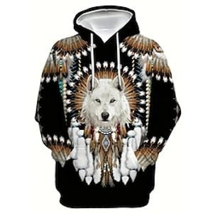 Wolf Trui met capuchon Cartoon Manga Anime 3D Grafisch Kangoeroe zak Voor Voor Stel Voor heren Dames Volwassenen Carnaval Maskerade 3D afdrukken Feest Casual / Dagelijks Lightinthebox