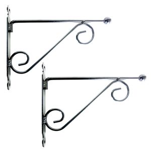 2x stuks muurhaken met dubbele sierkrul 28 x 23 cm - metaal - hanging basket haak