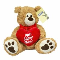 Pluche knuffelbeer/teddybeer met I love you hartje - met geluid - licht bruin - 25 cm