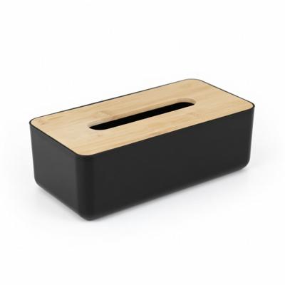 Bambou & Co Tissuebox - Luxe Zakdoekjeshouder - zwart - kunststof met bamboe deksel - 26 x 13 x 8,5