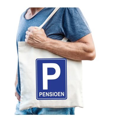 Pensioen P parkeerbord cadeau tas beige voor heren Pensioen P parkeerbord cadeau tas beige voor heren
