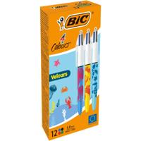 Bic Colours Velours 4-kleurenbalpen, medium, klassieke inktkleuren, doos van 12 stuks