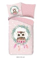 Good Morning Kinderdekbedovertrek "uil en veren" - Roze - (135x200 cm) - Katoen