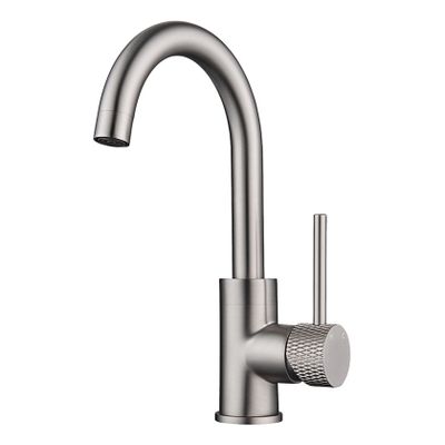 Wastafelkraan Wiesbaden Ribbd | Opbouw | Draaibare uitloop | Mengkraan | Hoog model | 1-hendel | Rond | Geborsteld staal PVD