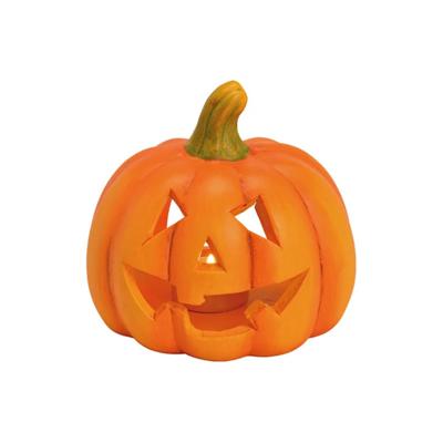 Theelichthouder / windlicht pompoen - 13 x 12 cm - Halloween - oranje - polystone