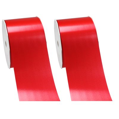 2x XL hobby/decoratie rode kunststof sierlinten 9 cm/90 mm x 91 meter
