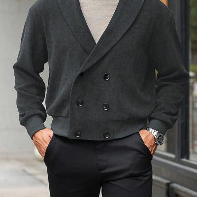 Bon&Bon Men's Burgundy Double-Breasted Shawl Collar Knitted Jacket Grey / L