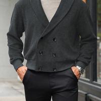 Bon&Bon Men's Burgundy Double-Breasted Shawl Collar Knitted Jacket Grey / L