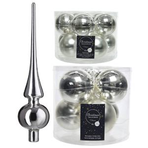 Glazen kerstballen pakket zilver glans/mat 32x stuks inclusief piek glans - Kerstbal