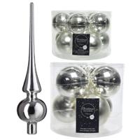 Glazen kerstballen pakket zilver glans/mat 32x stuks inclusief piek glans - Kerstbal - thumbnail