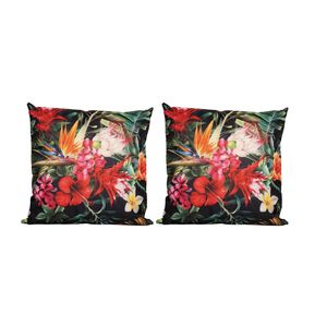 2x Bank/sier kussens donkergroen met tropische bloemen print voor binnen en buiten 45 x 45 cm