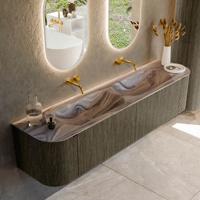 Badmeubel Mondiaz Kurve-Dlux | 190 cm | Meubelkleur Shadow | Wastafelkleur Sombra | Solid surface | Wasbak beide zijden spoelbak | Zonder kraangat(en)
