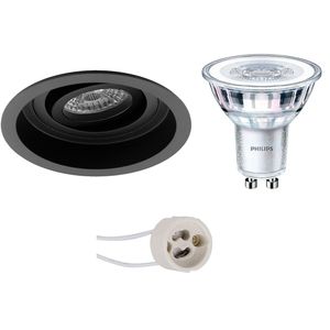 LED Spot Set - Pragmi Domy Pro - GU10 Fitting - Inbouw Rond - Mat Zwart - Verdiept - Kantelbaar - Ø105mm - Philips - CorePro 827 36D - 4W - Zeer Warm Wit 2700K - Dimbaar