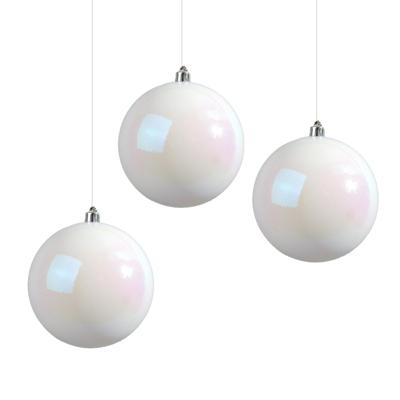 Decoris Kerstbal - 3x - wit parelmoer - groot - 20 cm - kunststof - glans