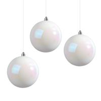 Decoris Kerstbal - 3x - wit parelmoer - groot - 20 cm - kunststof - glans