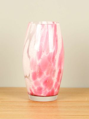 Glazen vaas conisch roze/wit, 20 cm