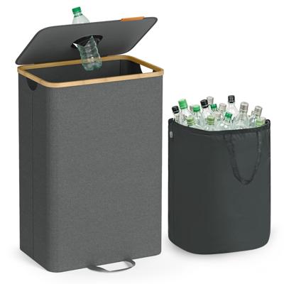 Verzamelcontainer voor flessen met deksel en uitneembare binnenzak, Leigrijs + Natuurlijk Beige / 95 L