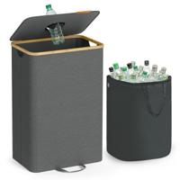 Verzamelcontainer voor flessen met deksel en uitneembare binnenzak, Leigrijs + Natuurlijk Beige / 95 L Verzamelcontainer voor flessen met deksel en uitneembare binnenzak, Leigrijs + Natuurlijk Beige / 95 L