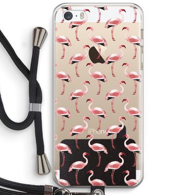 Flamingoprint groen: iPhone 5 / 5S / SE Transparant Hoesje met koord