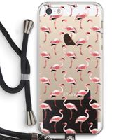 Flamingoprint groen: iPhone 5 / 5S / SE Transparant Hoesje met koord