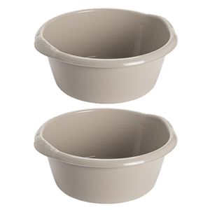 2x stuks kunststof teiltje/afwasbak rond 25 liter zacht beige