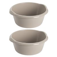 2x stuks kunststof teiltje/afwasbak rond 25 liter zacht beige