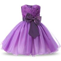 Paarse meisjes mouwloos Rose Flower patroon Bow-knoop Lace Dress Toon jurk Kid grootte: 130cm