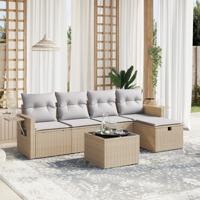6-delige Loungeset met kussens poly rattan gemengd beige