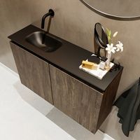 Mondiaz Ture 80cm toiletmeubel dark brown met wastafel urban links geen kraangat - thumbnail