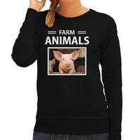 Varkens sweater / trui met dieren foto farm animals zwart voor dames