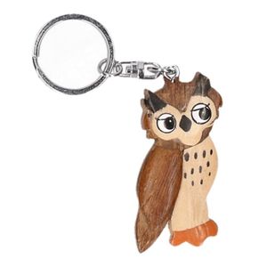 Houten uilen vogel sleutelhanger 6 cm   -