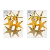 12x stuks kunststof kersthangers sterren goud 10 cm kerstornamenten - Kersthangers - thumbnail